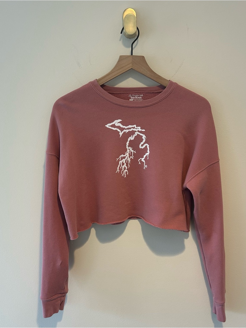 My Michigan Roots Cropped Dusty Rose Crewneck Sweatshirt with Size M